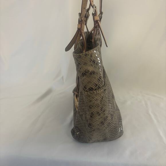 Michael Kors Python Embossed Shoulder Tote Bag Metallic Gold Interior Handbag - Picture 6 of 13